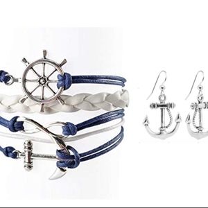 Nautical Anchor Charm Bracelet & Earrings, NWT